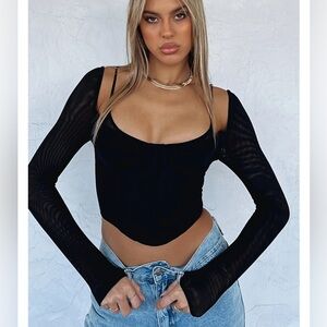 white fox mesh Treat Me Well Long Sleeve Bustier black